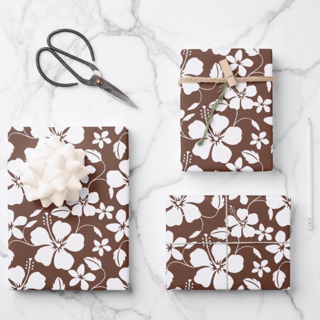 HAWAIIAN HULA (HIBISCUS) BROWN WRAPPING PAPER SHEET (Front)