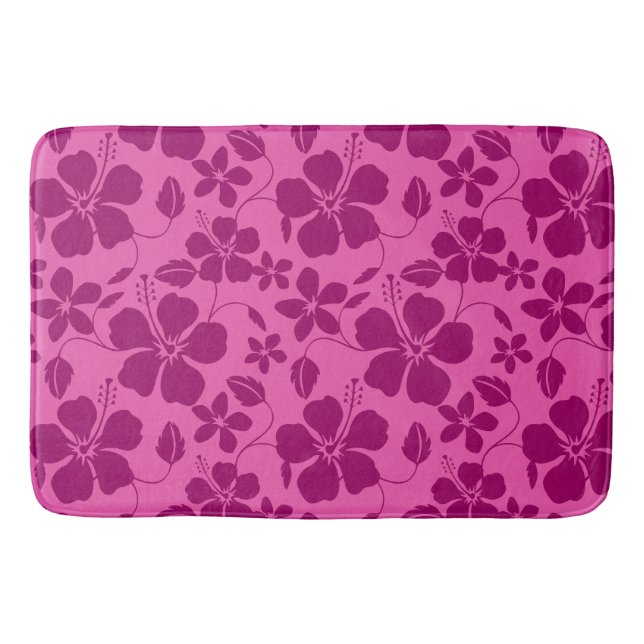 HAWAIIAN HULA (HIBISCUS) BURGUNDY WINE BATH MAT (Front)