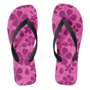 HAWAIIAN HULA (HIBISCUS) BURGUNDY WINE FLIP FLOPS