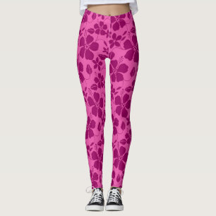 HAWAIIAN HULA (HIBISCUS) BURGUNDY WINE LEGGINGS