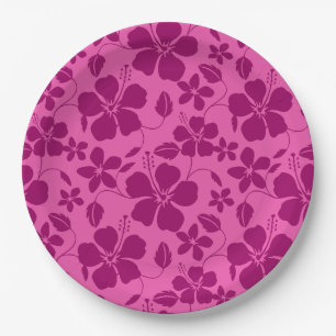 HAWAIIAN HULA (HIBISCUS) BURGUNDY WINE PAPER PLATE