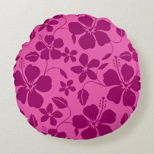 HAWAIIAN HULA (HIBISCUS) BURGUNDY WINE ROUND CUSHION