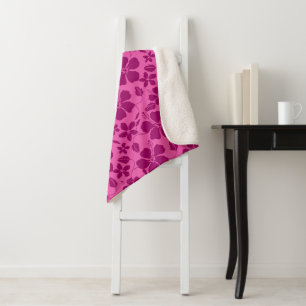 HAWAIIAN HULA (HIBISCUS) BURGUNDY WINE SHERPA BLANKET