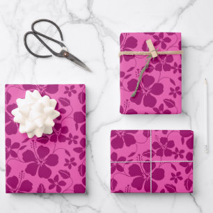 HAWAIIAN HULA (HIBISCUS) BURGUNDY WINE WRAPPING PAPER SHEET