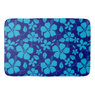 HAWAIIAN HULA (HIBISCUS) DARK/LIGHT BLUE BATH MAT