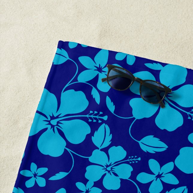 HAWAIIAN HULA (HIBISCUS) DARK/LIGHT BLUE BEACH TOWEL (In Situ)
