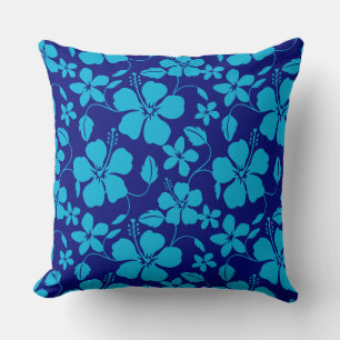 HAWAIIAN HULA (HIBISCUS) DARK/LIGHT BLUE CUSHION