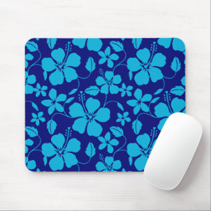 HAWAIIAN HULA (HIBISCUS) DARK/LIGHT BLUE MOUSE MAT