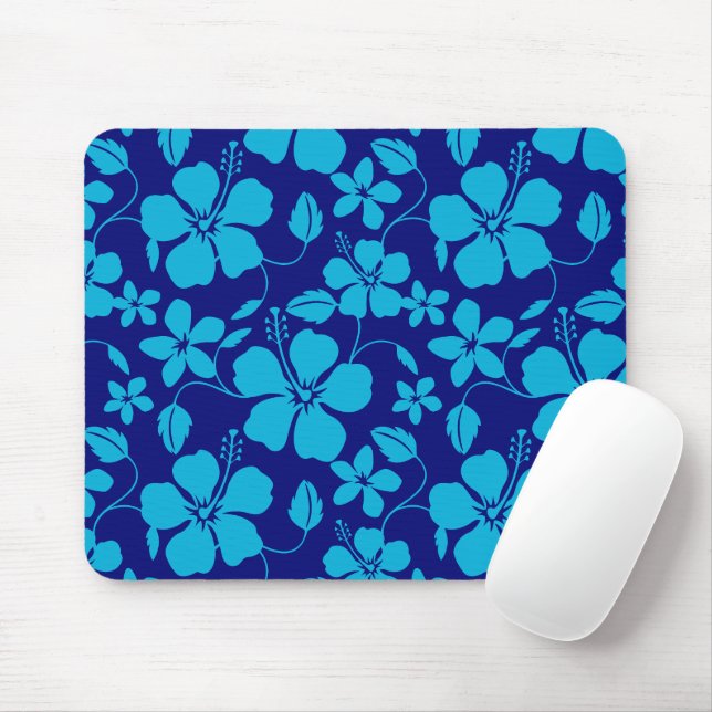HAWAIIAN HULA (HIBISCUS) DARK/LIGHT BLUE MOUSE MAT (With Mouse)