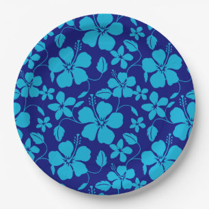 HAWAIIAN HULA (HIBISCUS) DARK/LIGHT BLUE PAPER PLATE