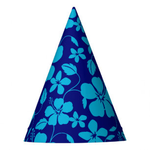 HAWAIIAN HULA (HIBISCUS) DARK/LIGHT BLUE PARTY HAT
