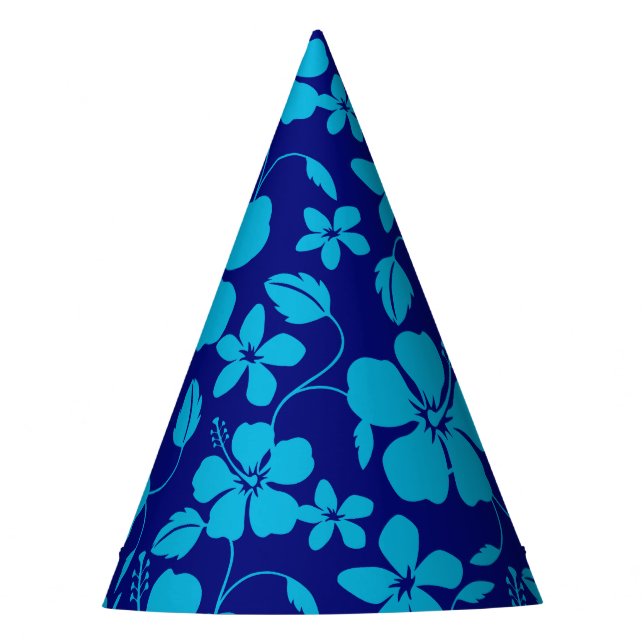 HAWAIIAN HULA (HIBISCUS) DARK/LIGHT BLUE PARTY HAT (Front)