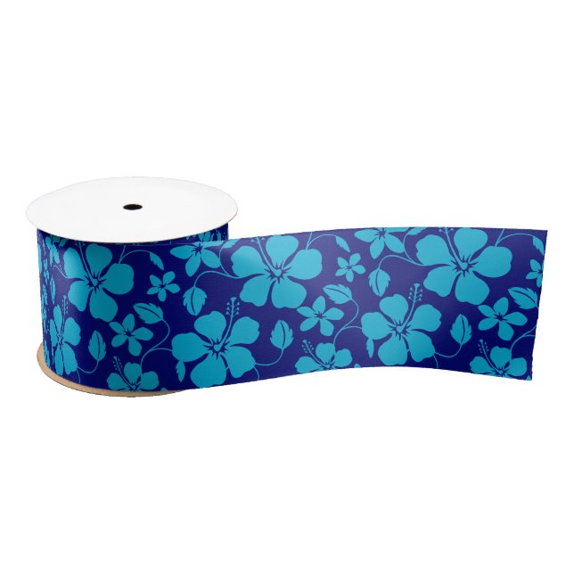 HAWAIIAN HULA (HIBISCUS) DARK/LIGHT BLUE SATIN RIBBON (Spool)