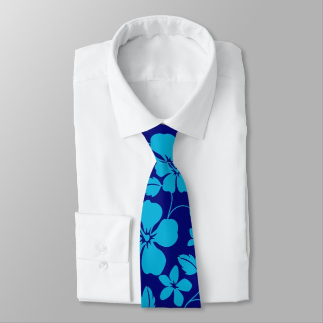 HAWAIIAN HULA (HIBISCUS) DARK/LIGHT BLUE TIE (Tied)