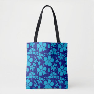 HAWAIIAN HULA (HIBISCUS) DARK/LIGHT BLUE TOTE BAG