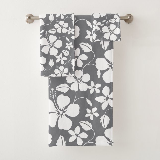 HAWAIIAN HULA (HIBISCUS) GRAY BATH TOWEL SET (Insitu)