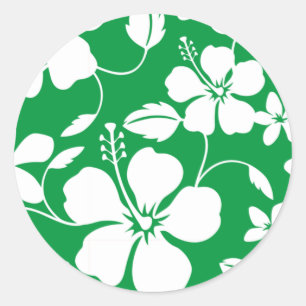HAWAIIAN HULA (HIBISCUS) GREEN CLASSIC ROUND STICKER