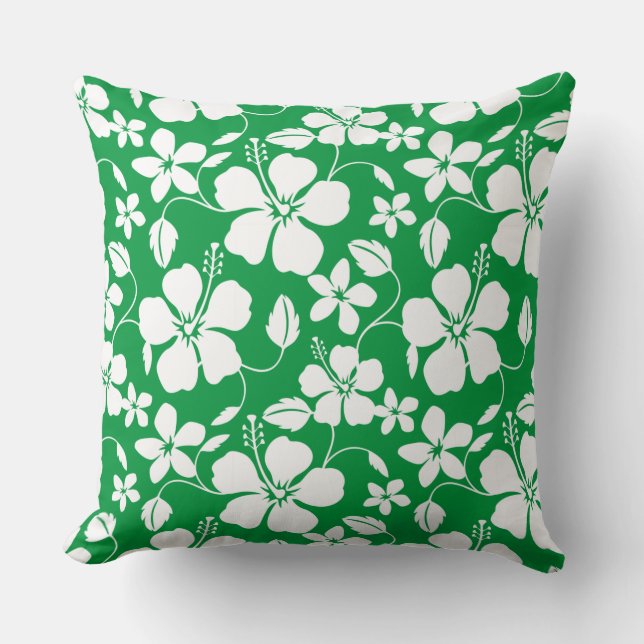 HAWAIIAN HULA (HIBISCUS) GREEN CUSHION (Front)