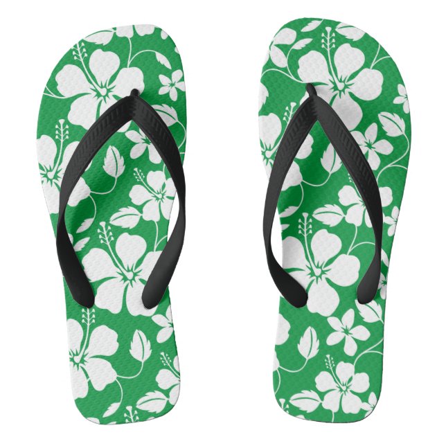 HAWAIIAN HULA (HIBISCUS) GREEN FLIP FLOPS (Footbed)