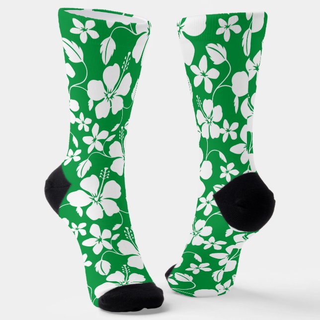HAWAIIAN HULA (HIBISCUS) GREEN SOCKS (Angled)