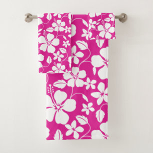 HAWAIIAN HULA (HIBISCUS) HOT PINK BATH TOWEL SET