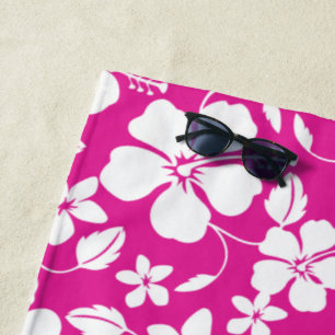 HAWAIIAN HULA (HIBISCUS) HOT PINK BEACH TOWEL