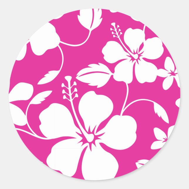 HAWAIIAN HULA (HIBISCUS) HOT PINK CLASSIC ROUND STICKER (Front)