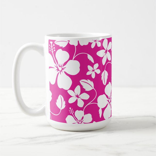 HAWAIIAN HULA (HIBISCUS) HOT PINK COFFEE MUG (Left)