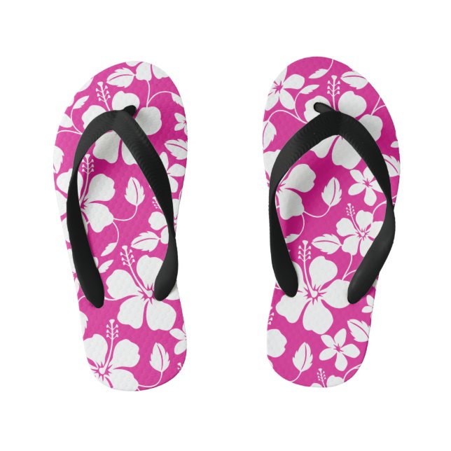 HAWAIIAN HULA (HIBISCUS) HOT PINK KID'S FLIP FLOPS (Footbed)