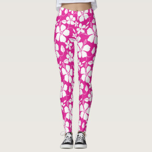 HAWAIIAN HULA (HIBISCUS) HOT PINK LEGGINGS