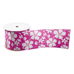 HAWAIIAN HULA (HIBISCUS) HOT PINK SATIN RIBBON