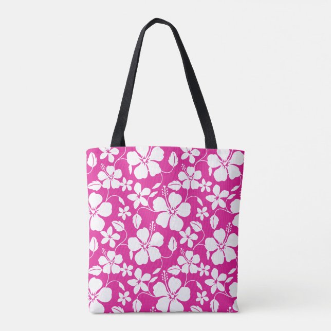HAWAIIAN HULA (HIBISCUS) HOT PINK TOTE BAG (Back)
