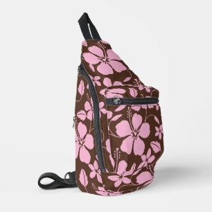 HAWAIIAN HULA (HIBISCUS) IN BROWN/PINK SLING BAG