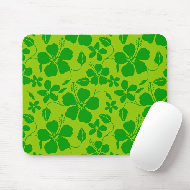 HAWAIIAN HULA (HIBISCUS) LEMON LIME MOUSE MAT (With Mouse)
