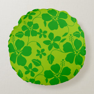 HAWAIIAN HULA (HIBISCUS) LEMON LIME ROUND CUSHION