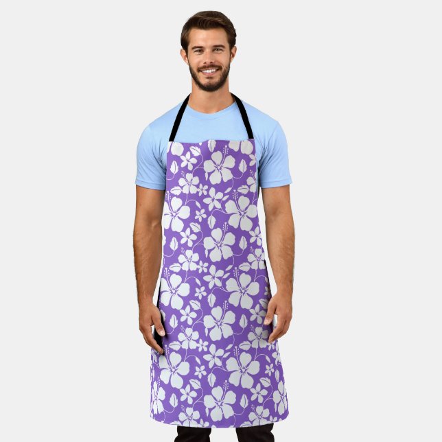 HAWAIIAN HULA (HIBISCUS) LIGHT PURPLE APRON (Worn)