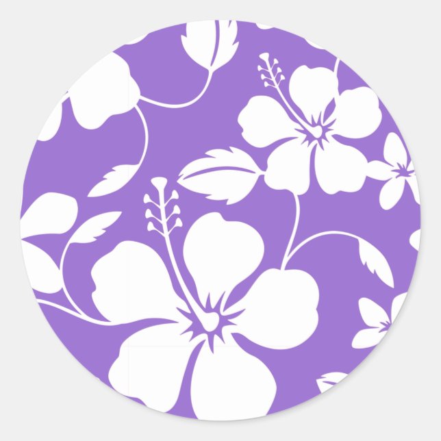 HAWAIIAN HULA (HIBISCUS) LIGHT PURPLE CLASSIC ROUND STICKER (Front)