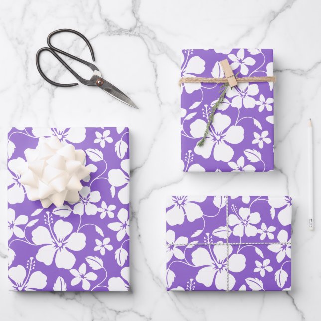 HAWAIIAN HULA (HIBISCUS) LIGHT PURPLE WRAPPING PAPER SHEET (Front)