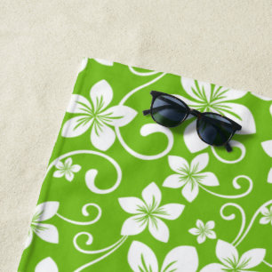 HAWAIIAN HULA (HIBISCUS) LIME BEACH TOWEL