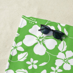 HAWAIIAN HULA (HIBISCUS) LIME BEACH TOWEL