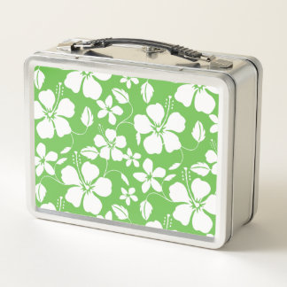 HAWAIIAN HULA (HIBISCUS) LIME METAL LUNCH BOX