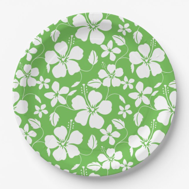 HAWAIIAN HULA (HIBISCUS) LIME PAPER PLATE (Front)