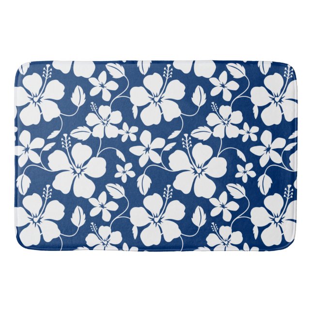 HAWAIIAN HULA (HIBISCUS) NAVY BATH MAT (Front)