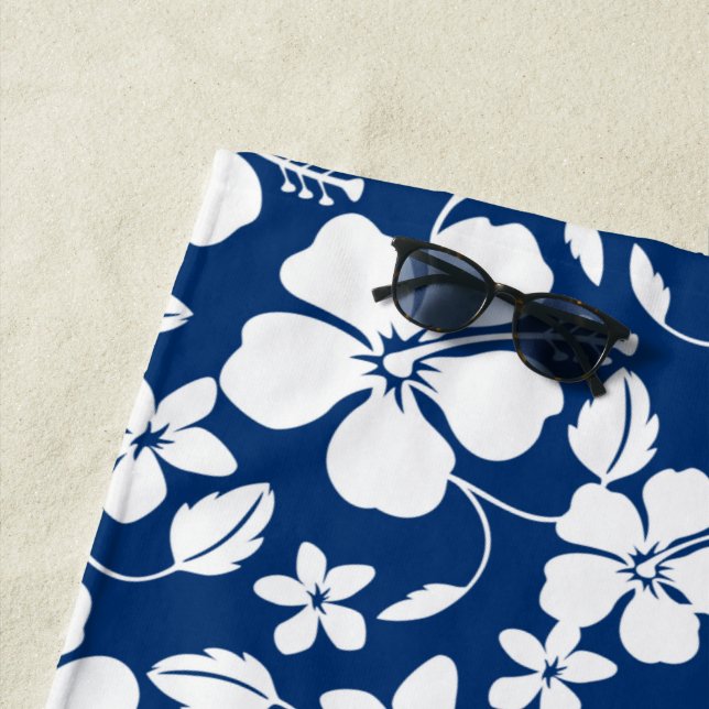 HAWAIIAN HULA (HIBISCUS) NAVY BEACH TOWEL (In Situ)