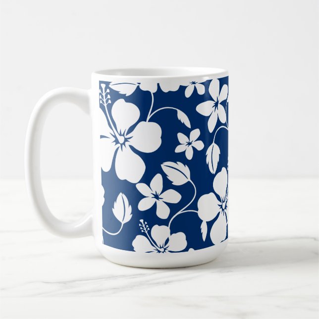 HAWAIIAN HULA (HIBISCUS) NAVY COFFEE MUG (Left)