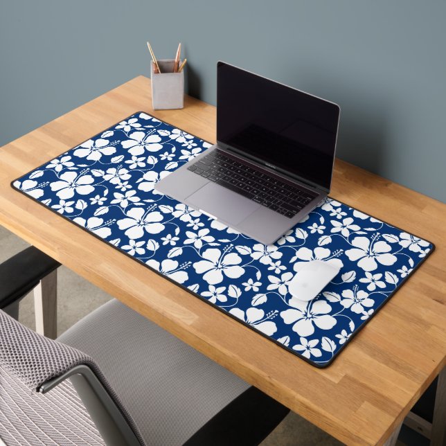 HAWAIIAN HULA (HIBISCUS) NAVY DESK MAT (Office 2)