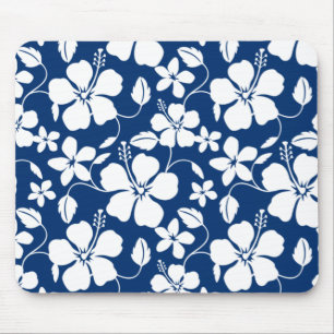 HAWAIIAN HULA (HIBISCUS) NAVY MOUSE MAT