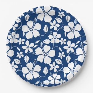 HAWAIIAN HULA (HIBISCUS) NAVY PAPER PLATE
