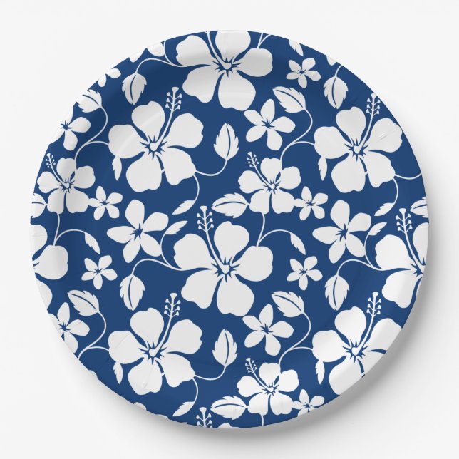 HAWAIIAN HULA (HIBISCUS) NAVY PAPER PLATE (Front)