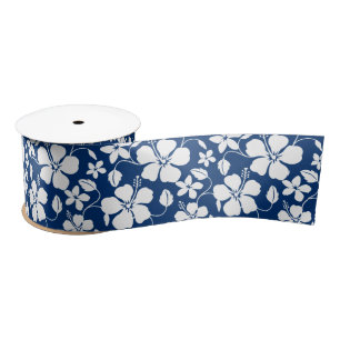HAWAIIAN HULA (HIBISCUS) NAVY SATIN RIBBON